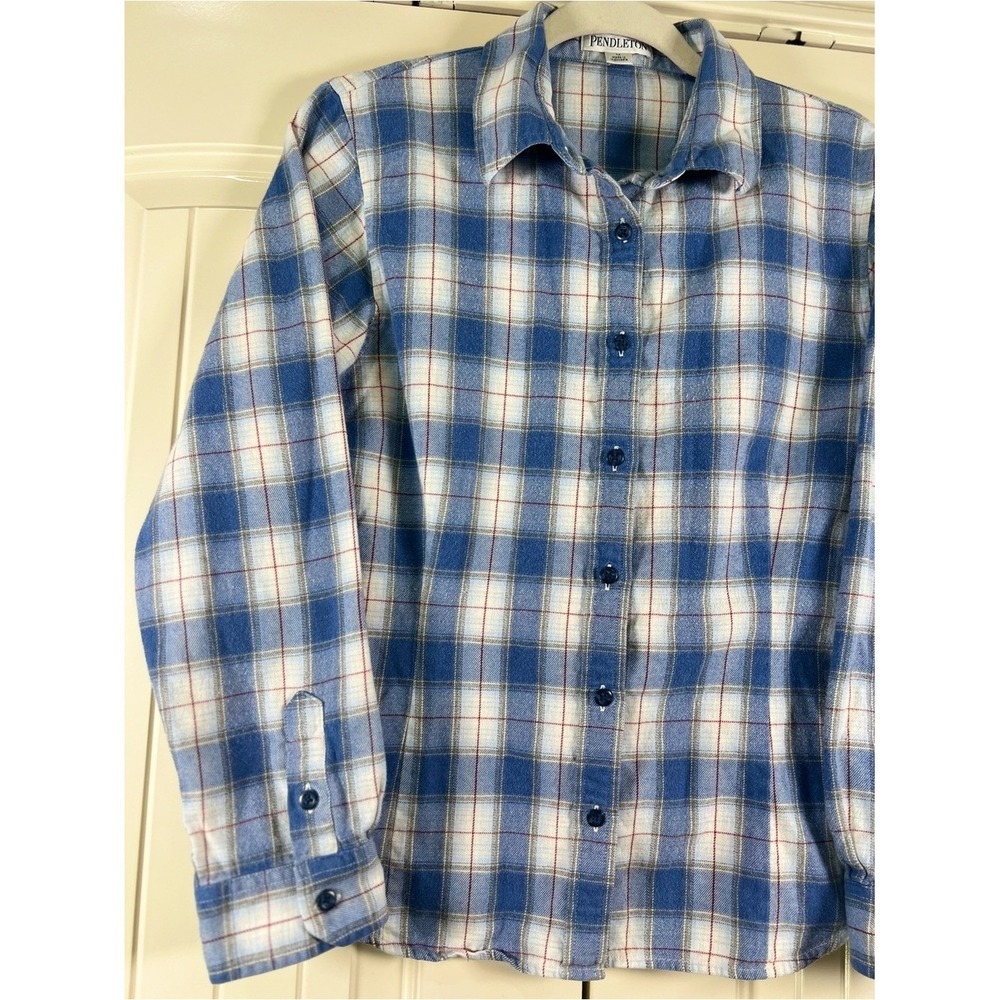 Pendleton Women's 100% Cotton Plaid Flannel Button Up Shirt Blue White Size M - Picture 4 of 12